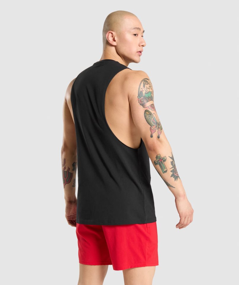 Men's Gymshark Critical Drop Arm Tanks Black | CA 85071A